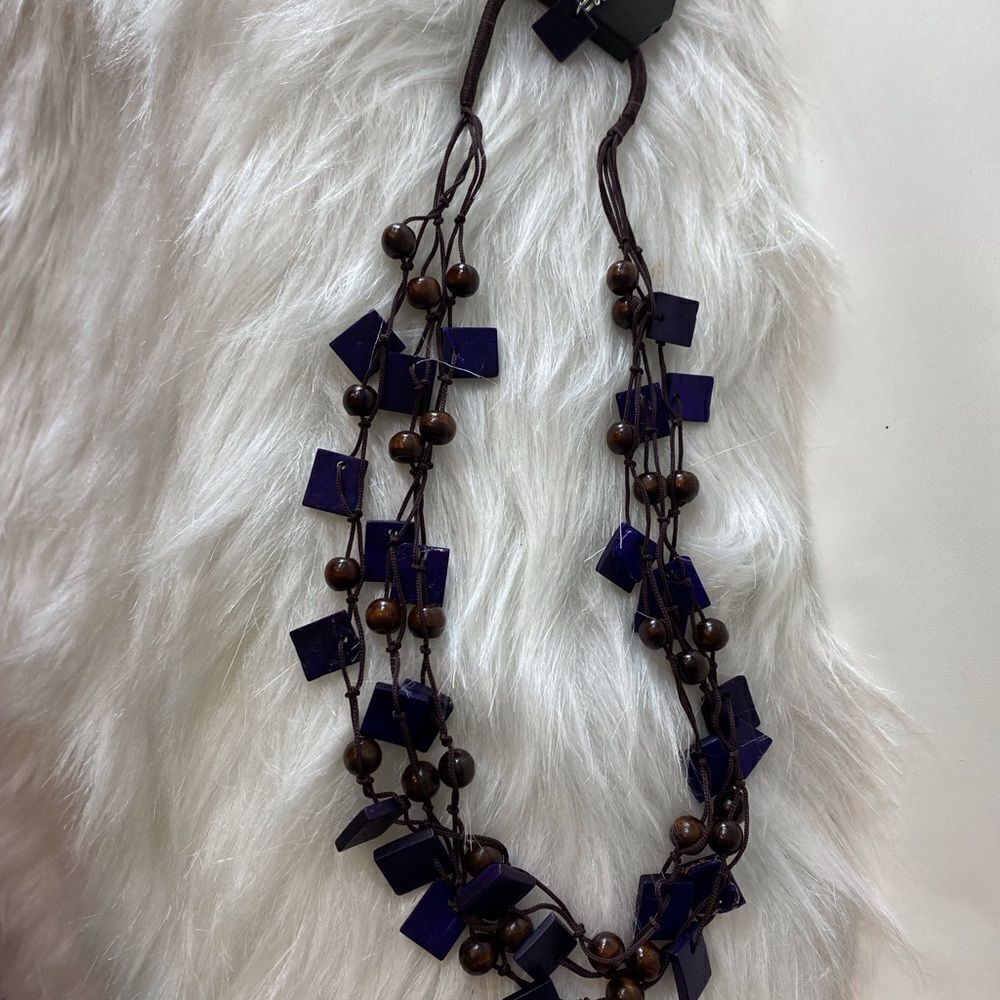 24 Inch Statement Necklace and Earrings Purple and Brown